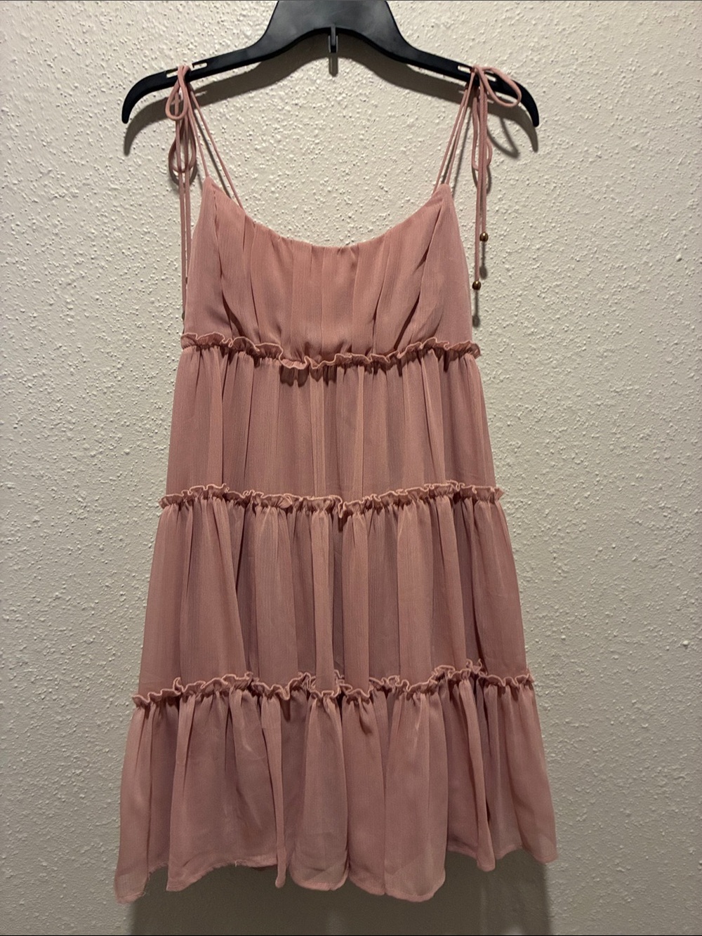 Blush Pink Tiered Chiffon Spaghetti Strap Dress
